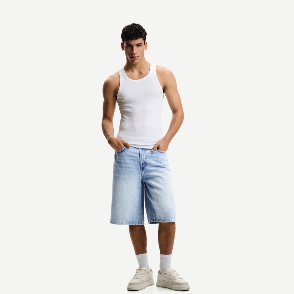 Bershka Light Blue Denim Baggy Bermuda Shorts 31